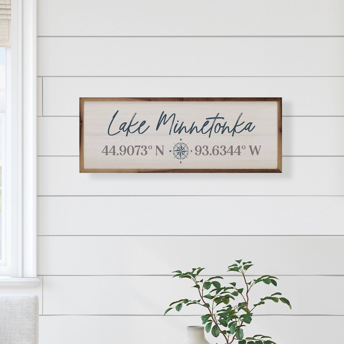 Personalized Lake Coordinates And Compass Whitewash: 48 x 16 x 1.5
