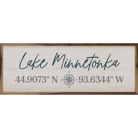 Personalized Lake Coordinates And Compass Whitewash: 48 x 16 x 1.5